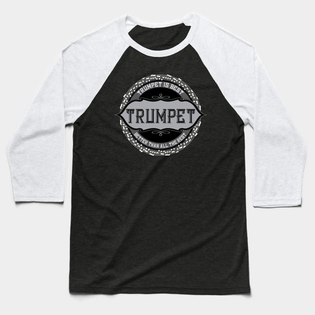 Trumpet Best White Music Note Circle Baseball T-Shirt by Barthol Graphics